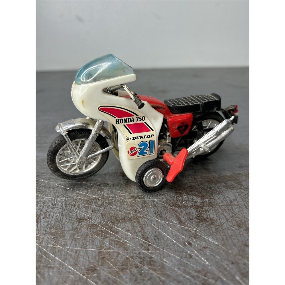 Vintage Honda 750 Wind Up Toy Motorcycle Plastic Dunlop‎ Castrol #21 Works